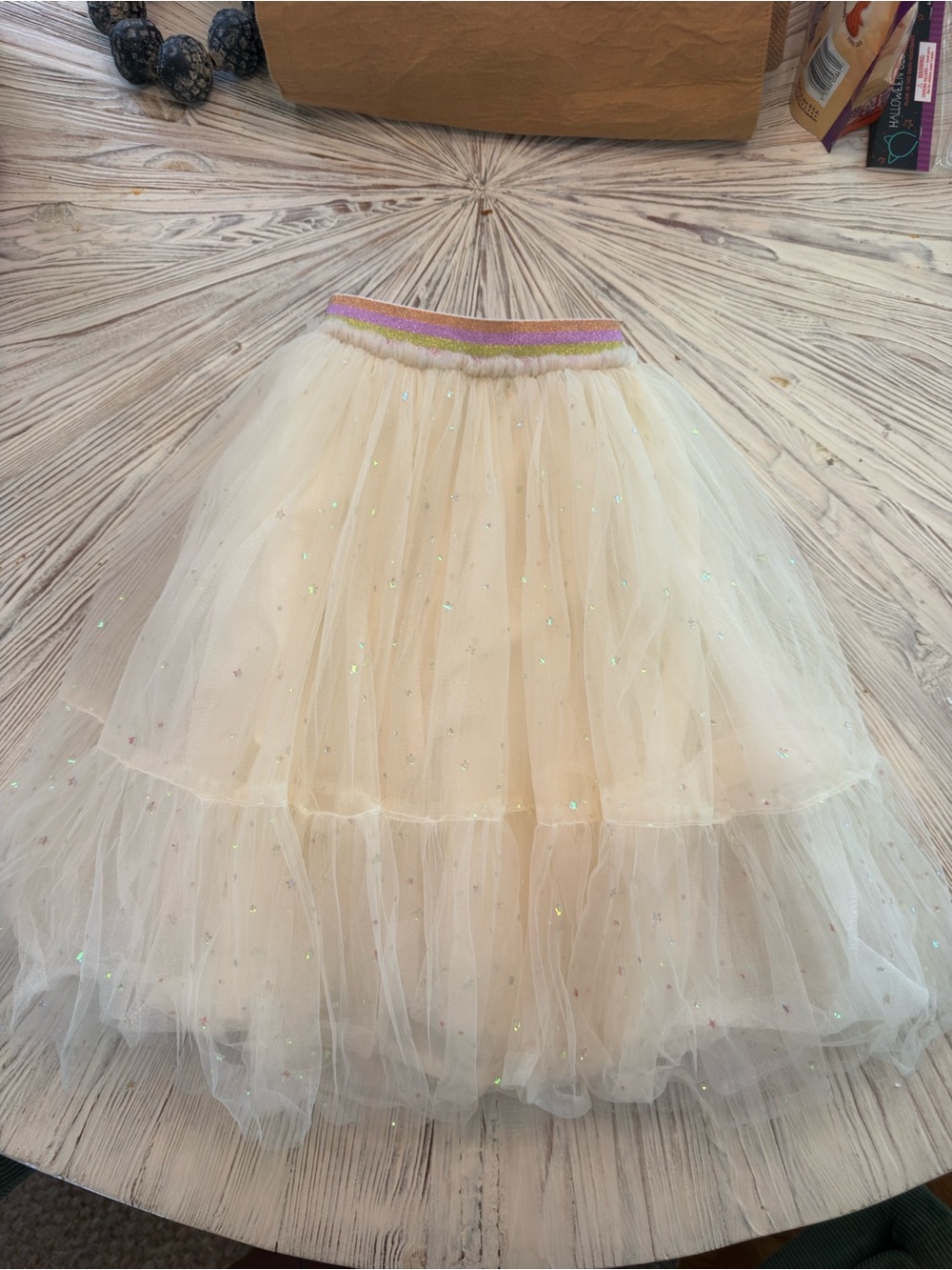 Girls Ivory Sparkle Tulle Skirt with Pink & Gold Waistband